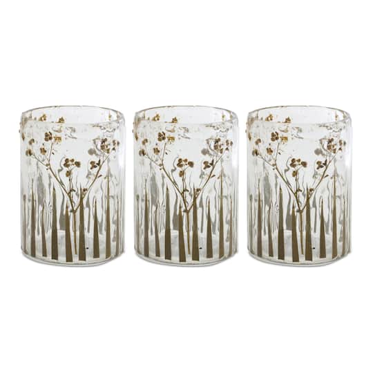 4.25&#x22; Dried Floral Glass Votive Holders, 3ct.